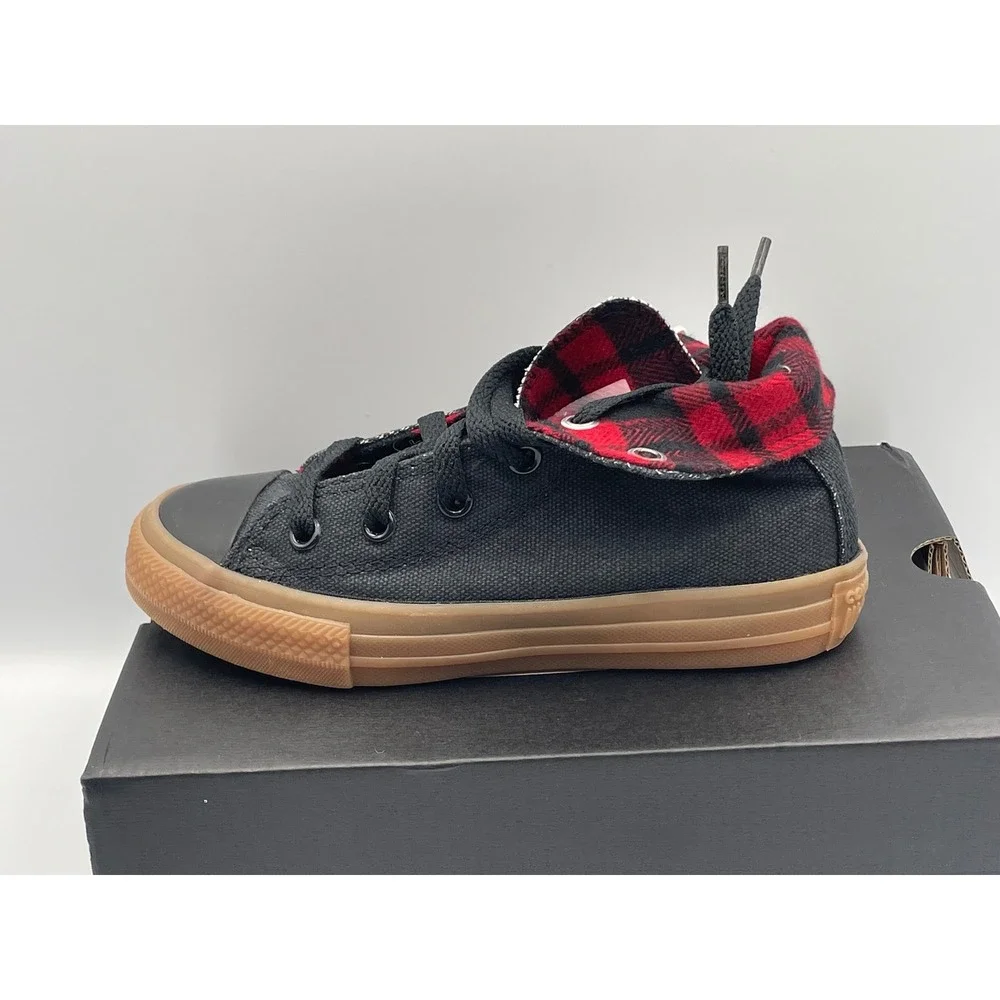 Converse Chuck Taylor All Star High Top Youth 12 Black Plaid Lining A12436C Gum
